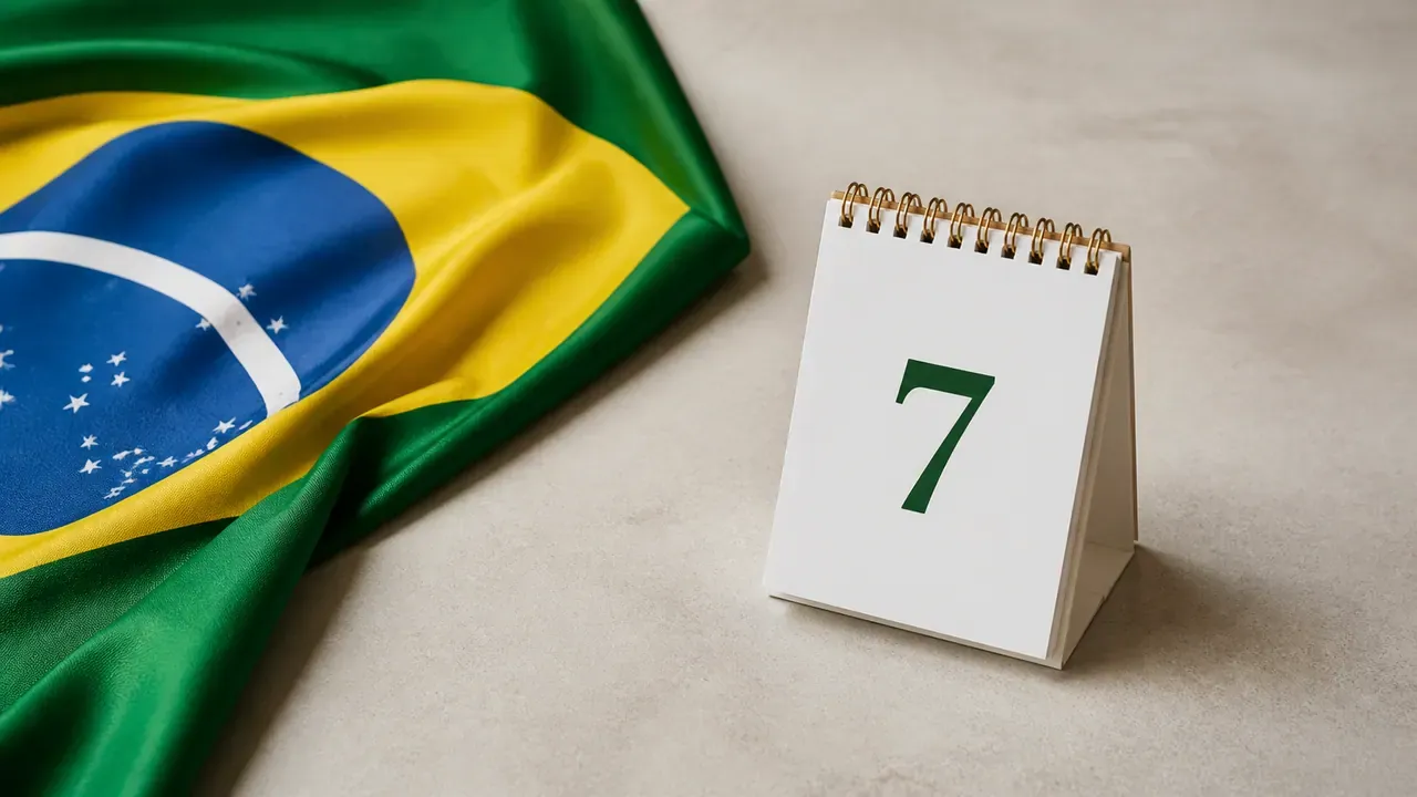 Bandeira brasileira e calendário representam o feriado de 7 de setembro de 2026