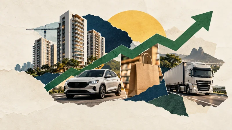 Colagem editorial clean sobre ações de shoppings sobem até 12% com juros em queda