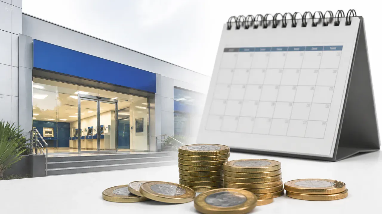 Agência bancária, calendário e moedas representam pagamentos de JCP do Banco do Brasil