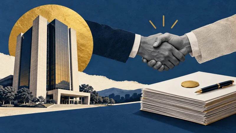 Colagem clean com banco, acordo e documentos de renegociação