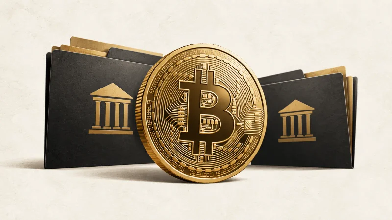 Colagem ilustrativa com moeda de bitcoin e pastas de fundos