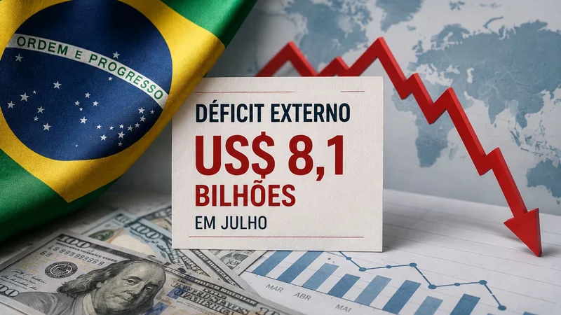 Brasil registrou déficit de US$ 8,1 bilhões nas contas externas em julho. Serviços, juros e importações pressionaram o resultado.