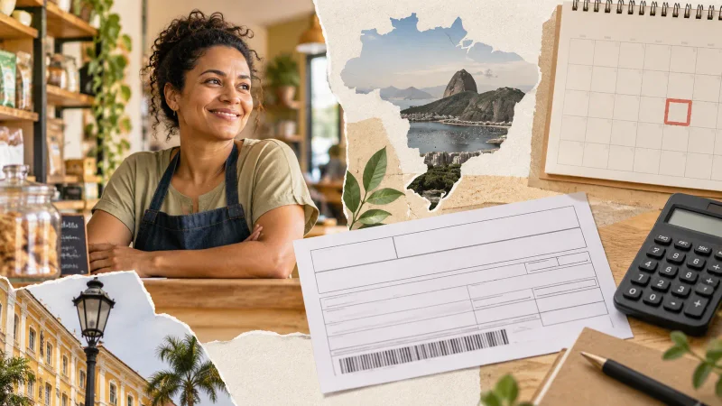 Colagem editorial de calendário, guia de pagamento e calculadora em pequeno negócio