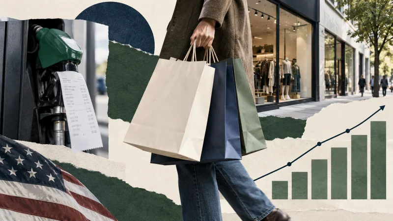 Colagem clean sobre varejo, compras e gasolina nos Estados Unidos