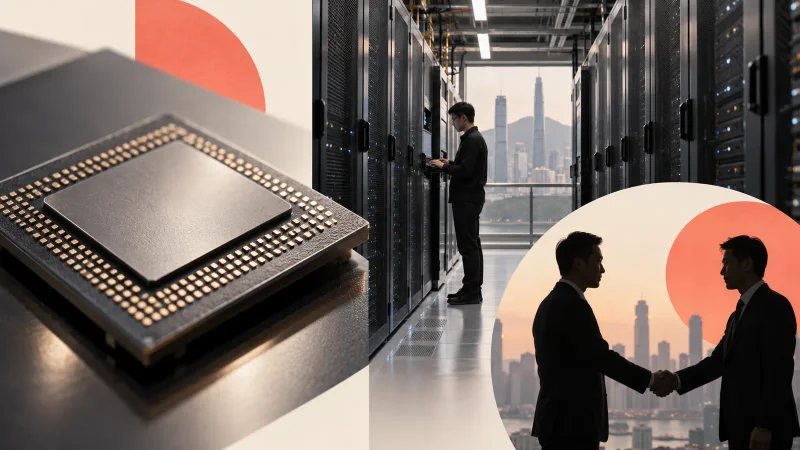 Colagem clean sobre acordo de chips para data centers na Ásia