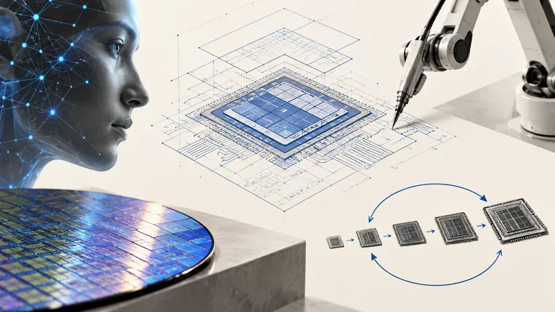 Colagem clean sobre inteligência artificial criando projetos de chips