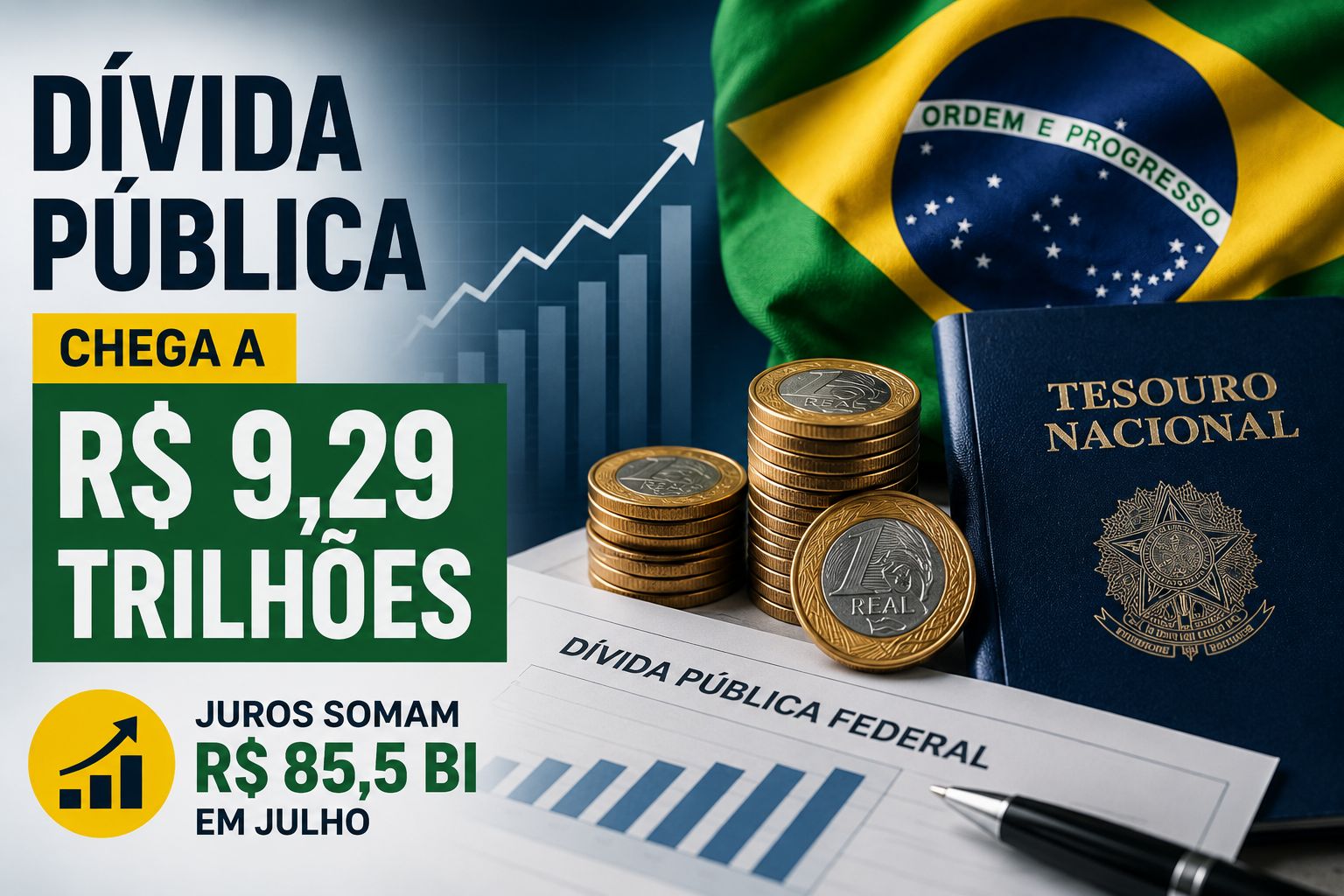 Dívida Pública Federal chegou a R$ 9,29 trilhões em julho. Mesmo com resgate líquido de R$ 65,1 bilhões, juros elevaram o estoque.