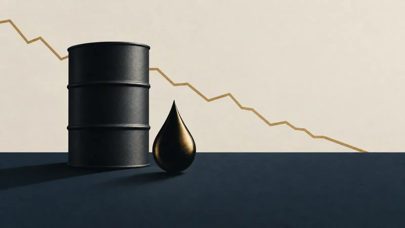 Colagem minimalista com barril, gota de petróleo e linha de estoque