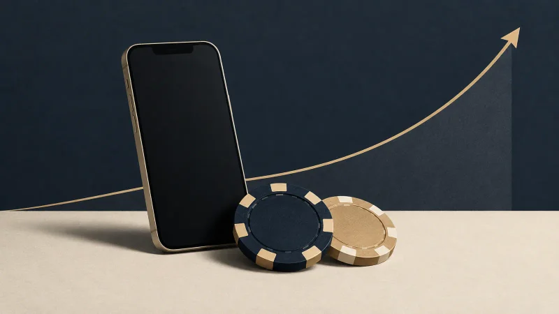 Colagem minimalista com fichas abstratas, celular sem texto e gráfico