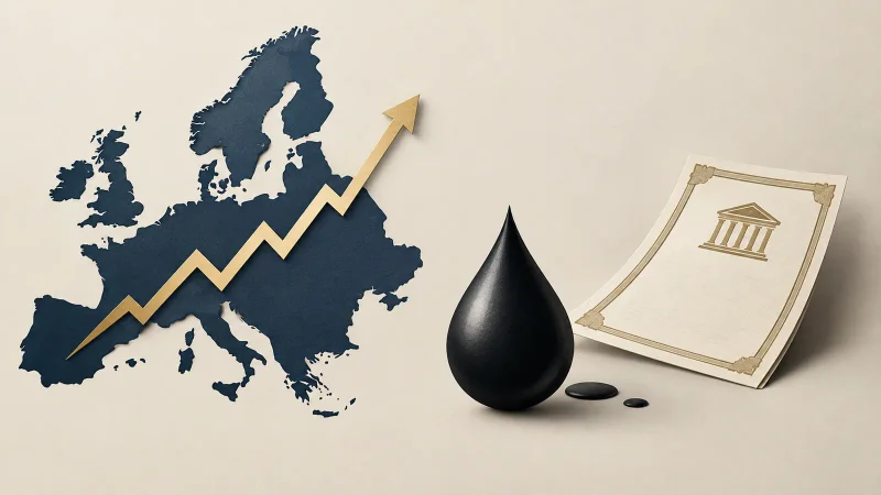 Colagem minimalista com gráfico europeu, gota e título público
