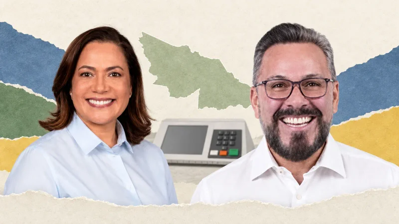 Colagem com Mailza Assis e Alan Rick, candidatos ao segundo turno em Acre