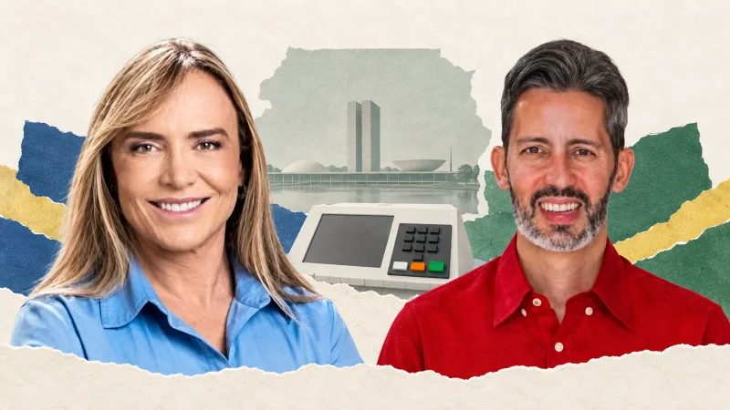 Colagem com Celina Leão e Leandro Grass, candidatos ao segundo turno em Distrito Federal