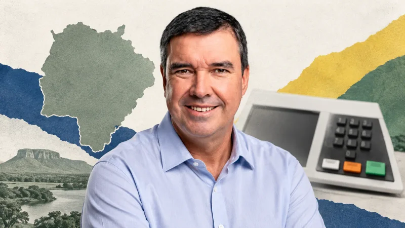 Colagem com Eduardo Riedel, eleito governador de Mato Grosso do Sul