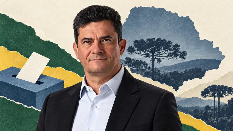 Colagem editorial com Sergio Moro na apuração para governador de Paraná