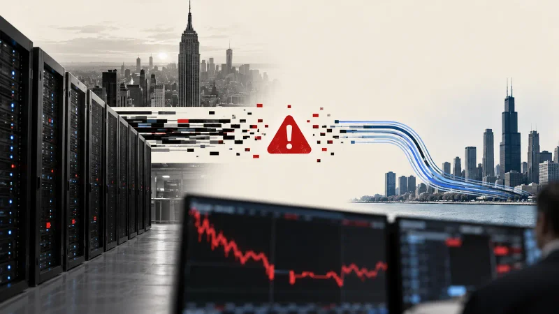 Colagem clean sobre interrupção de dados da Nasdaq e servidores financeiros