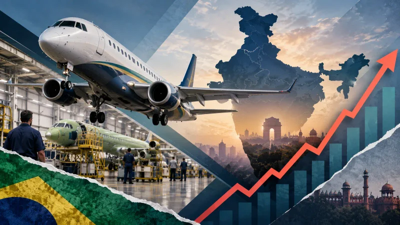 Aeronave comercial genérica sobre mapa abstrato da Índia