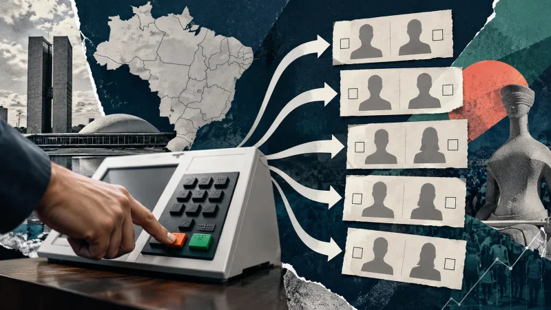 Urna eletrônica genérica com três opções visuais sem texto