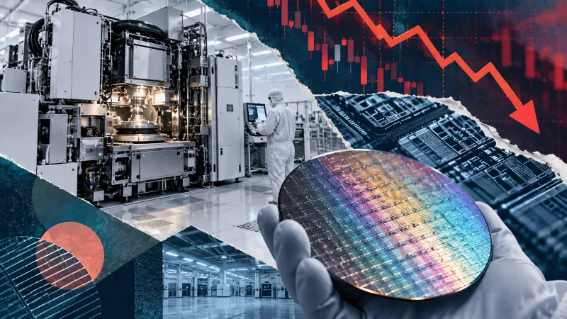 Máquina de semicondutores em sala industrial limpa