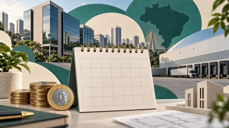 Calendário de rendimentos de FIIs com edifícios e moedas