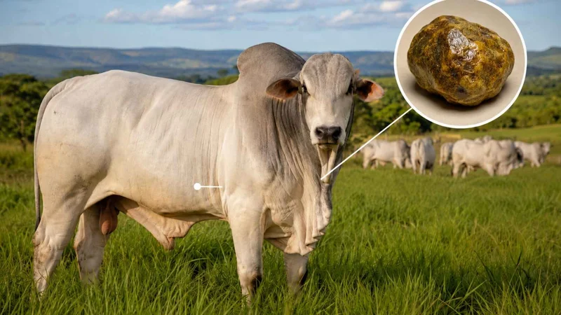 Gado nelore criado em pastagem no Brasil, com rebanho bovino ao fundo.