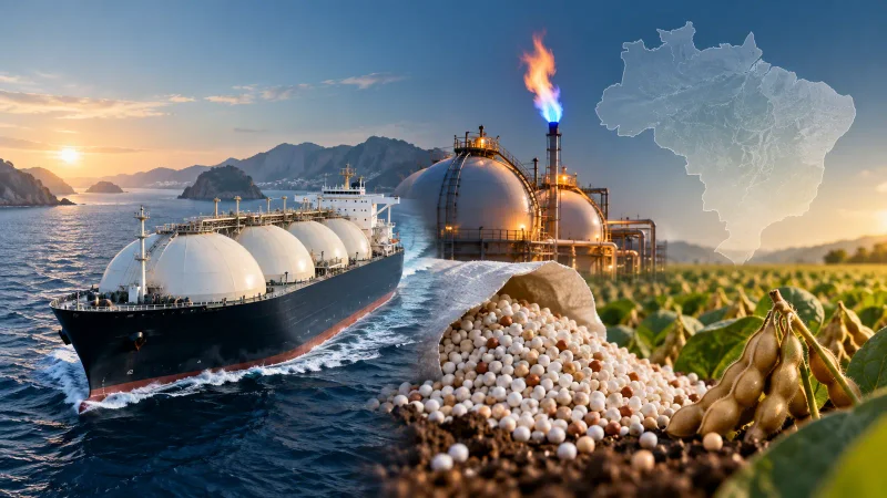 Navio de GNL, instalação de gás, fertilizantes e lavoura representam impactos de Ormuz no Brasil