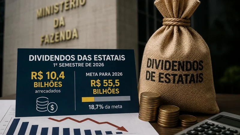Governo recebeu R$ 10,4 bilhões em dividendos de estatais no 1º semestre, apenas 18,7% dos R$ 55,5 bilhões previstos para 2026.