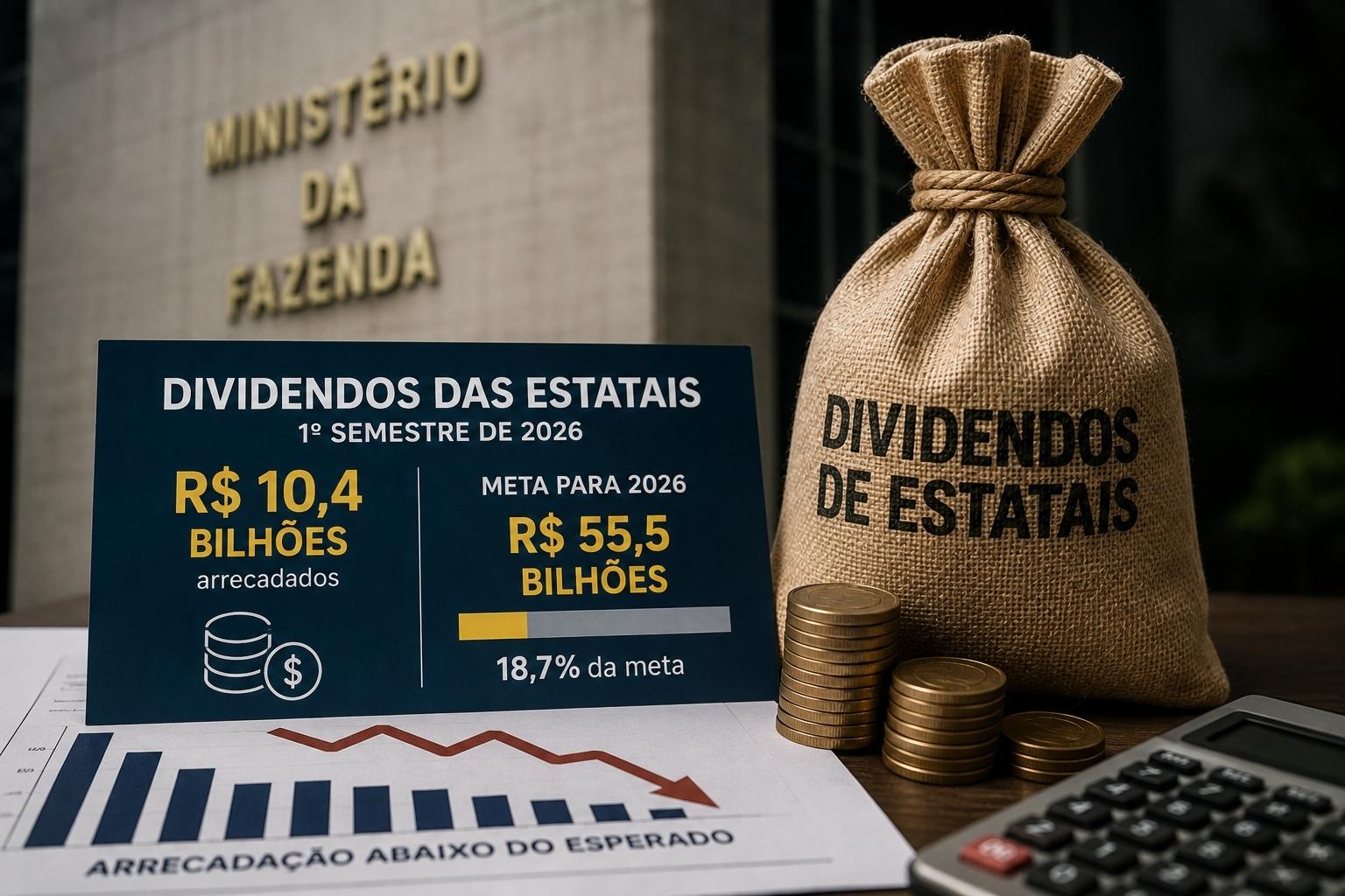 Governo recebeu R$ 10,4 bilhões em dividendos de estatais no 1º semestre, apenas 18,7% dos R$ 55,5 bilhões previstos para 2026.
