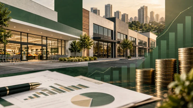Imóveis comerciais, relatório e moedas representam o resultado e os rendimentos do HGRU11
