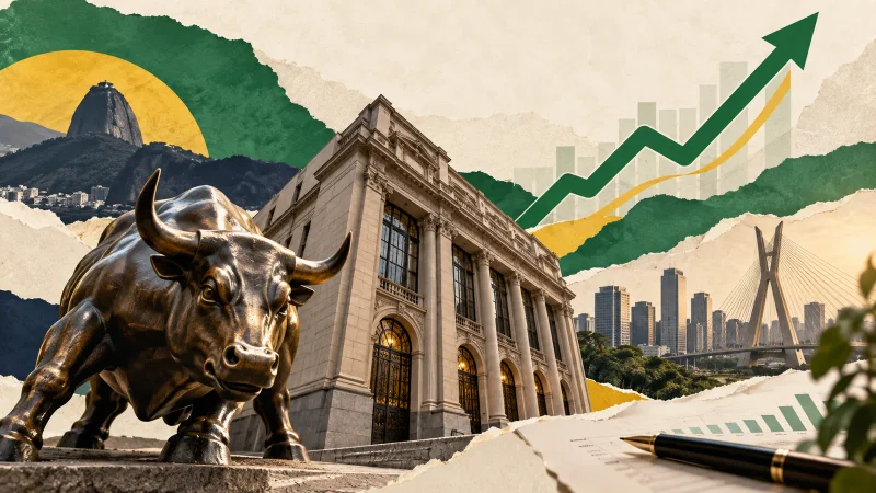 Colagem editorial clean sobre ibovespa supera 209 mil pontos e bate recorde após 1º turno