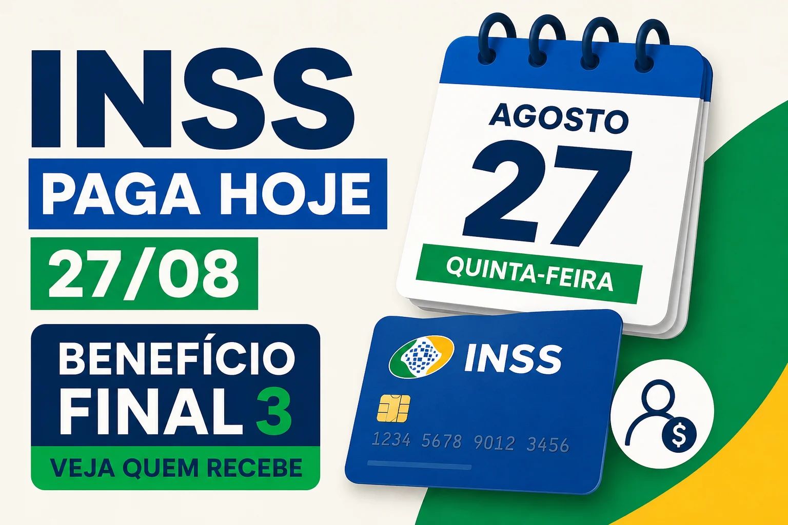 INSS paga hoje, 27 de agosto, aposentados e pensionistas com benefício final 3 que recebem até um salário mínimo. Veja as próximas datas.