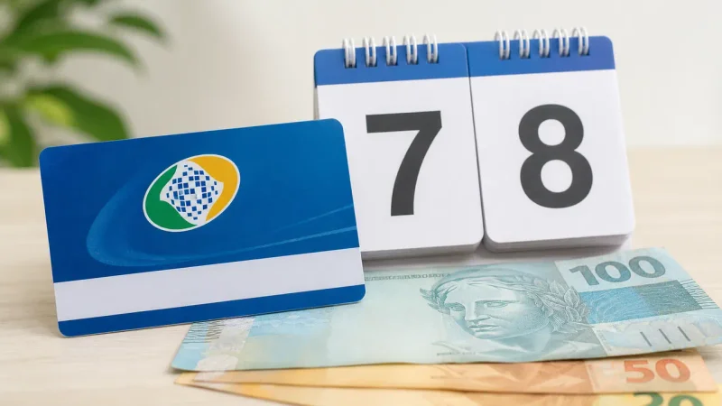 Calendário, cartão de benefício e dinheiro representam pagamento do INSS em 8 de setembro