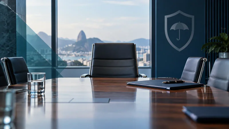Sala de conselho com cadeira vazia representando mudança na governança do IRB