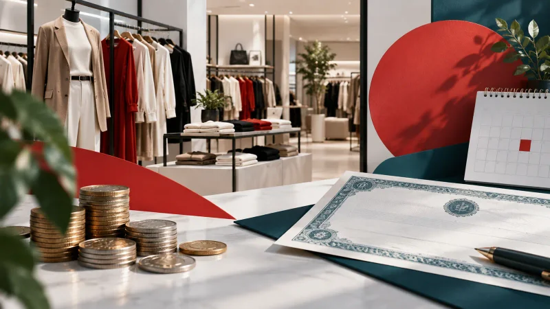 Loja de roupas, calendário e moedas representam o pagamento de JCP da Lojas Renner