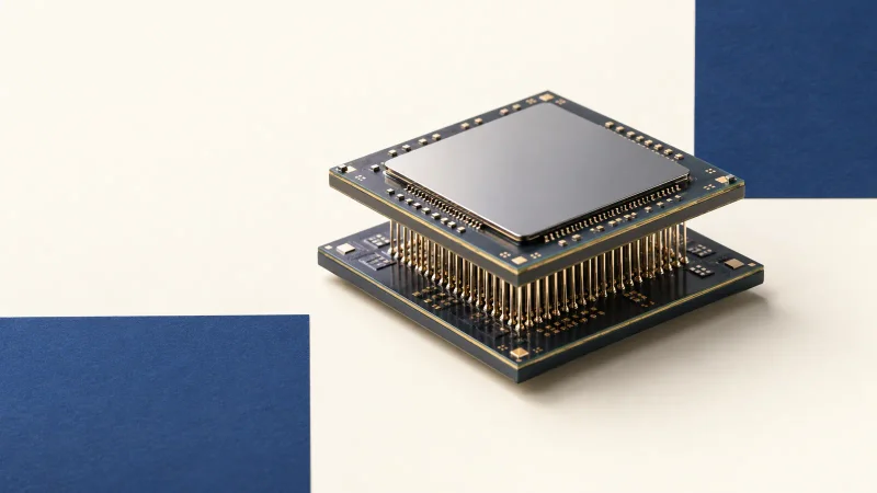 Colagem conceitual de componentes semicondutores empilhados