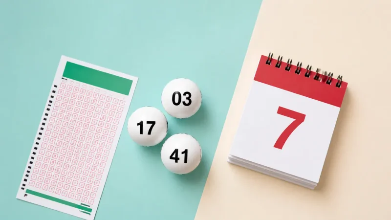 Bilhete, bolas numeradas e calendário representam lotéricas no feriado