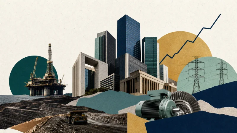 Colagem com petróleo, mineração, bancos, indústria e energia representando as maiores empresas do Brasil em 2026