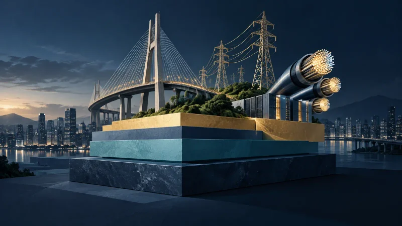 Colagem clean de ponte, energia e capital