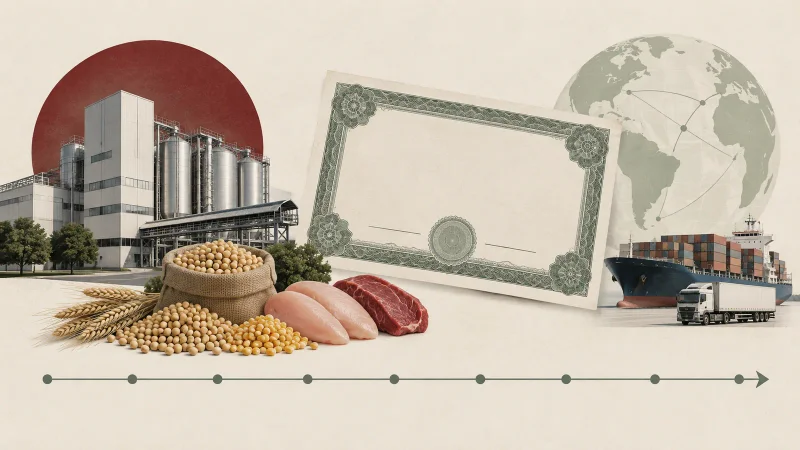 Fábrica de alimentos, certificado e linha de vencimentos em colagem editorial
