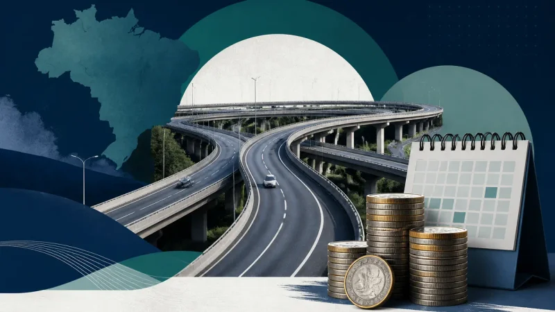 Rodovias, calendário e moedas representam o pagamento de JCP da Motiva