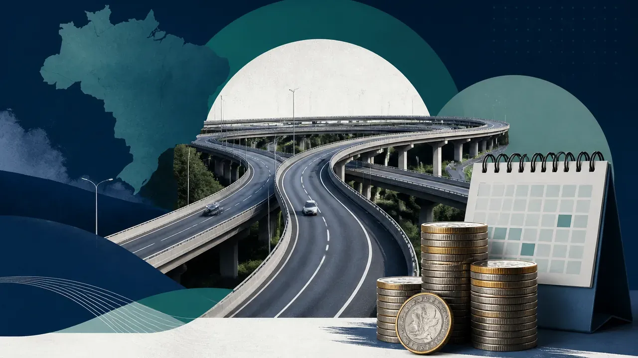 Rodovias, calendário e moedas representam o pagamento de JCP da Motiva