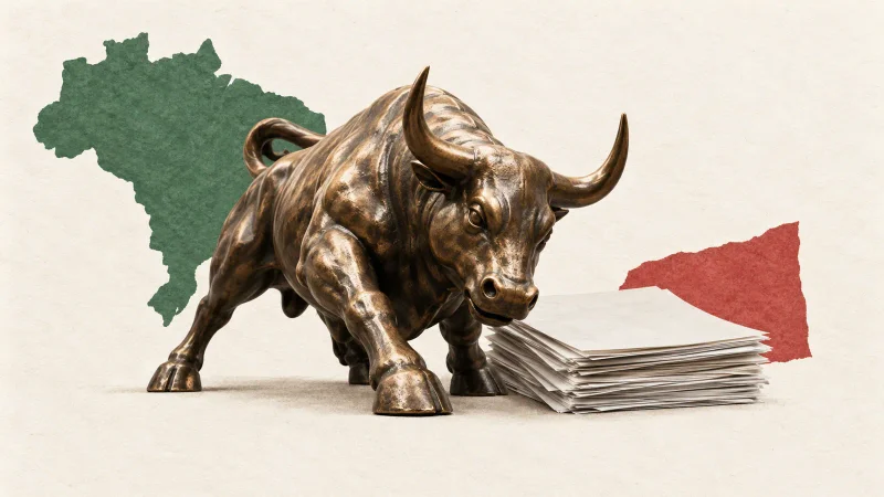Colagem ilustrativa: Ibovespa cai 0,72% e dólar volta a superar R$ 5