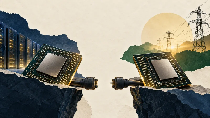Colagem editorial clean sobre nvidia e broadcom estão menos expostas à crise de energia dos data centers