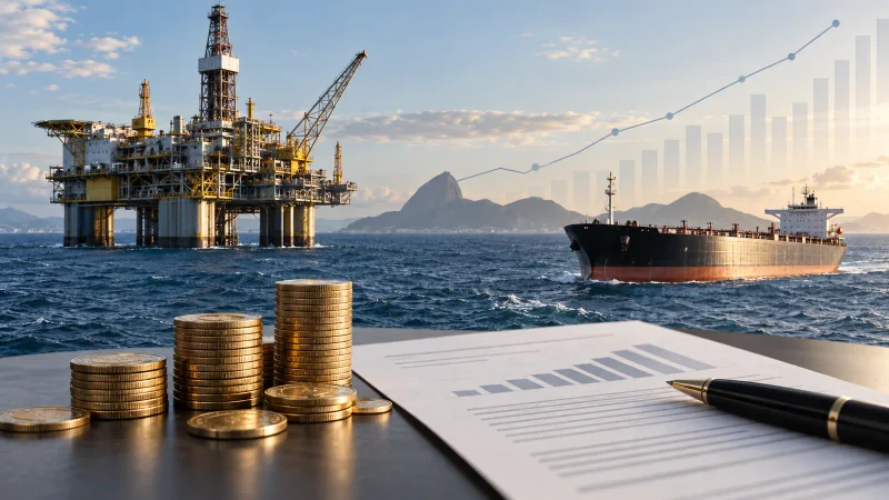 Plataforma de petróleo e calendário representam pagamento de JCP da Petrobras