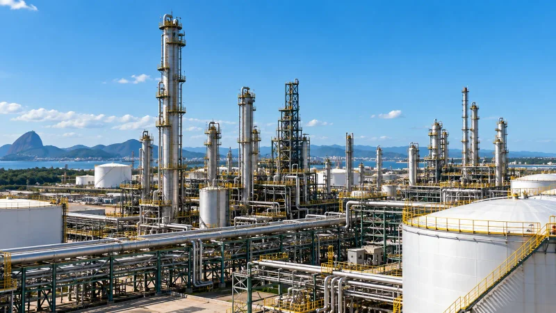 Refinaria com torres e tanques representa recordes da RNEST