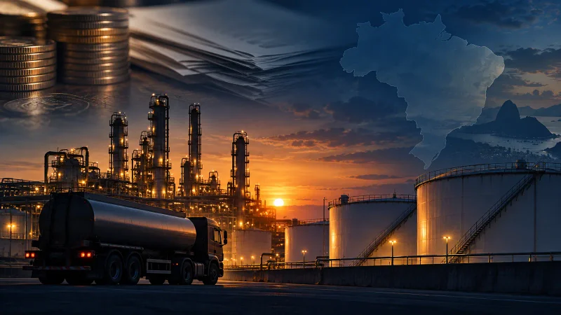 Refinaria, caminhão-tanque e elementos financeiros representam pagamentos de subsídio ao diesel recebidos pela Petrobras