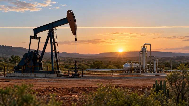 Poço de petróleo e instalação de processamento de gás no interior da Bahia