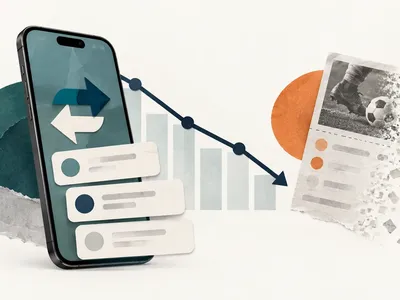 Colagem editorial com celular, pagamentos digitais, gráfico descendente e bilhete esportivo se desfazendo