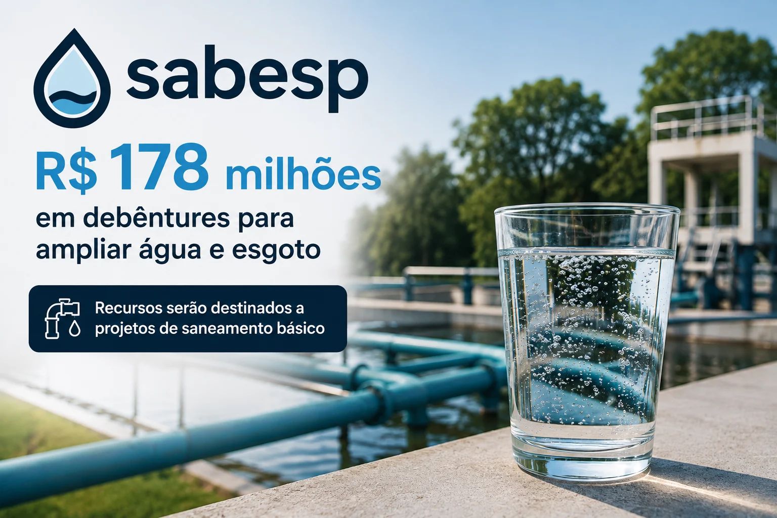 Sabesp lança R$ 178 milhões em debêntures para financiar projetos de água e esgoto dentro do Eco Invest Brasil.