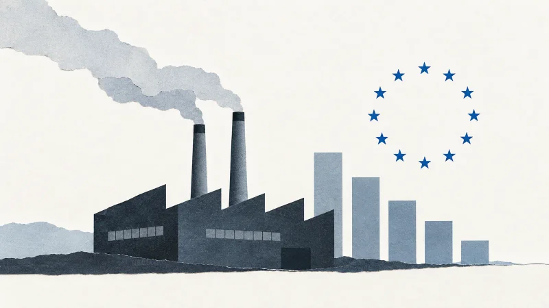 Colagem clean com fábrica europeia e barras de produção em queda
