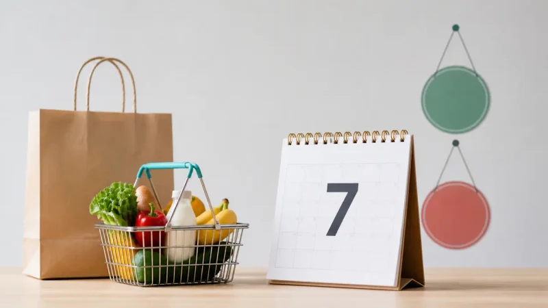 Sacola e cesta de compras representam comércio e supermercados no feriado